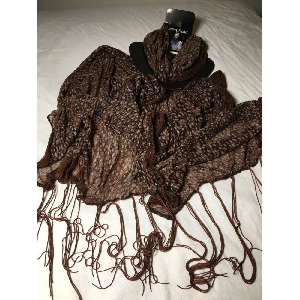 Chocolate Brown Rain Drops Brand New Designer Women's Scarf with Tassels
